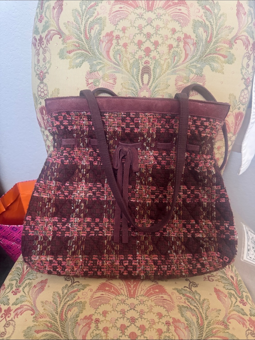 Perfect for Fall- Vera Bradley Burgundy and Pink Woven Tweed Tote